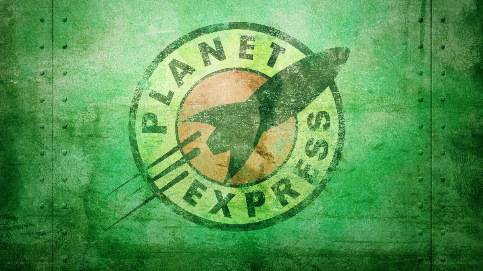 Planet Express logo on green metal