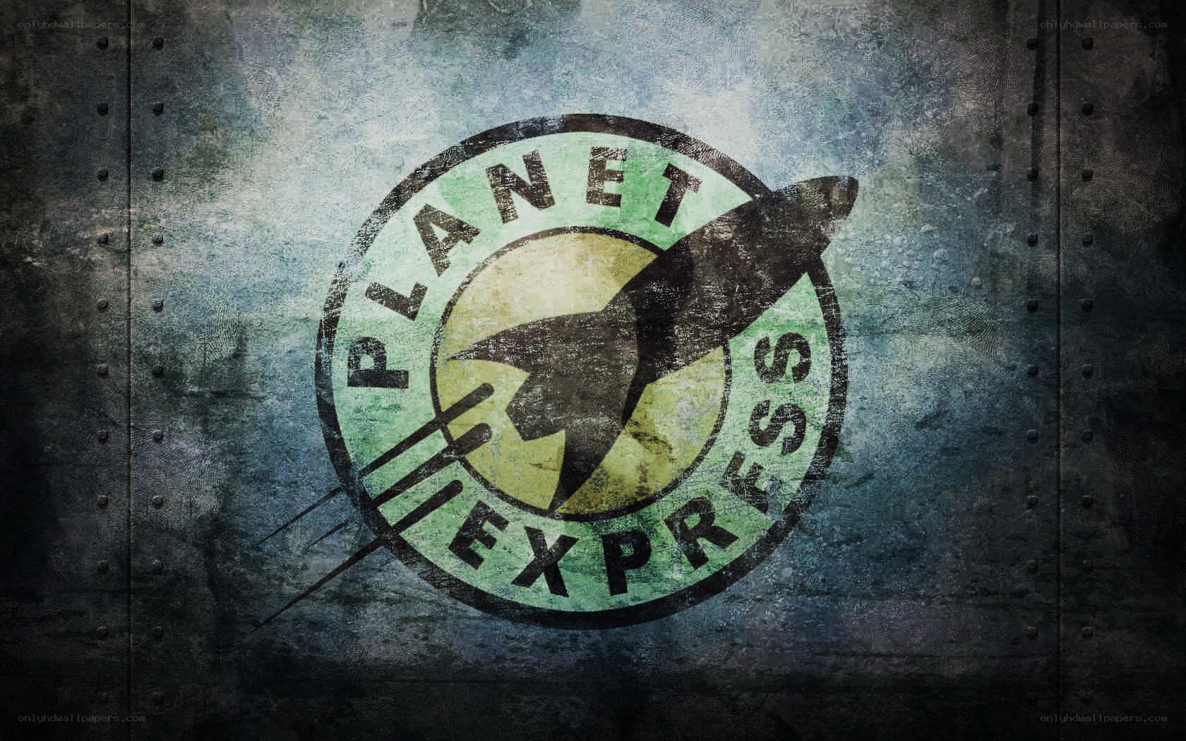 Planet Express logo on metal