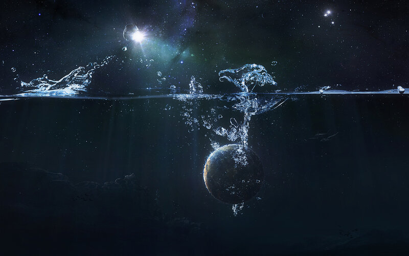 Planet falling into water