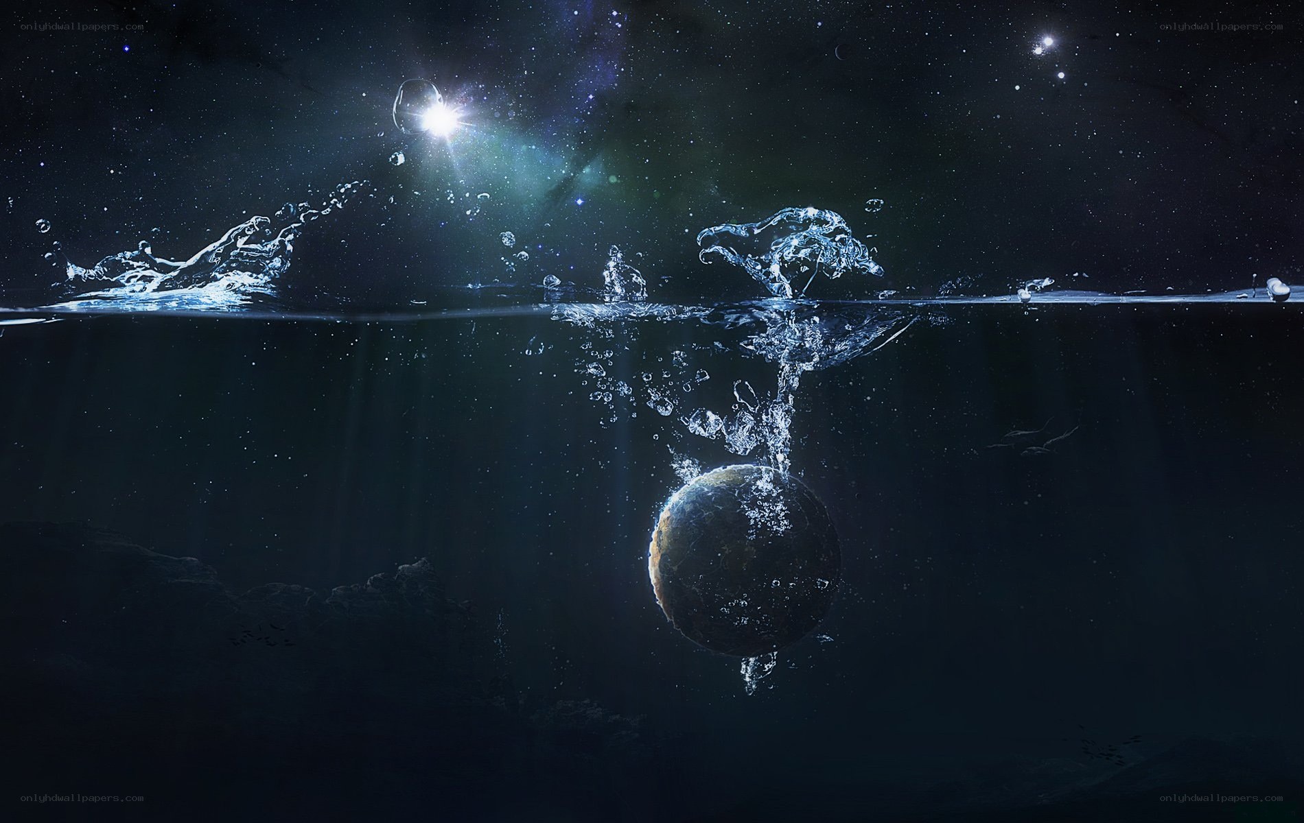 Planet falling into water