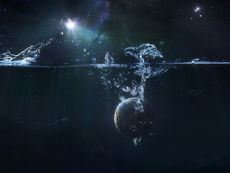 Planet Falling into Water — Blue