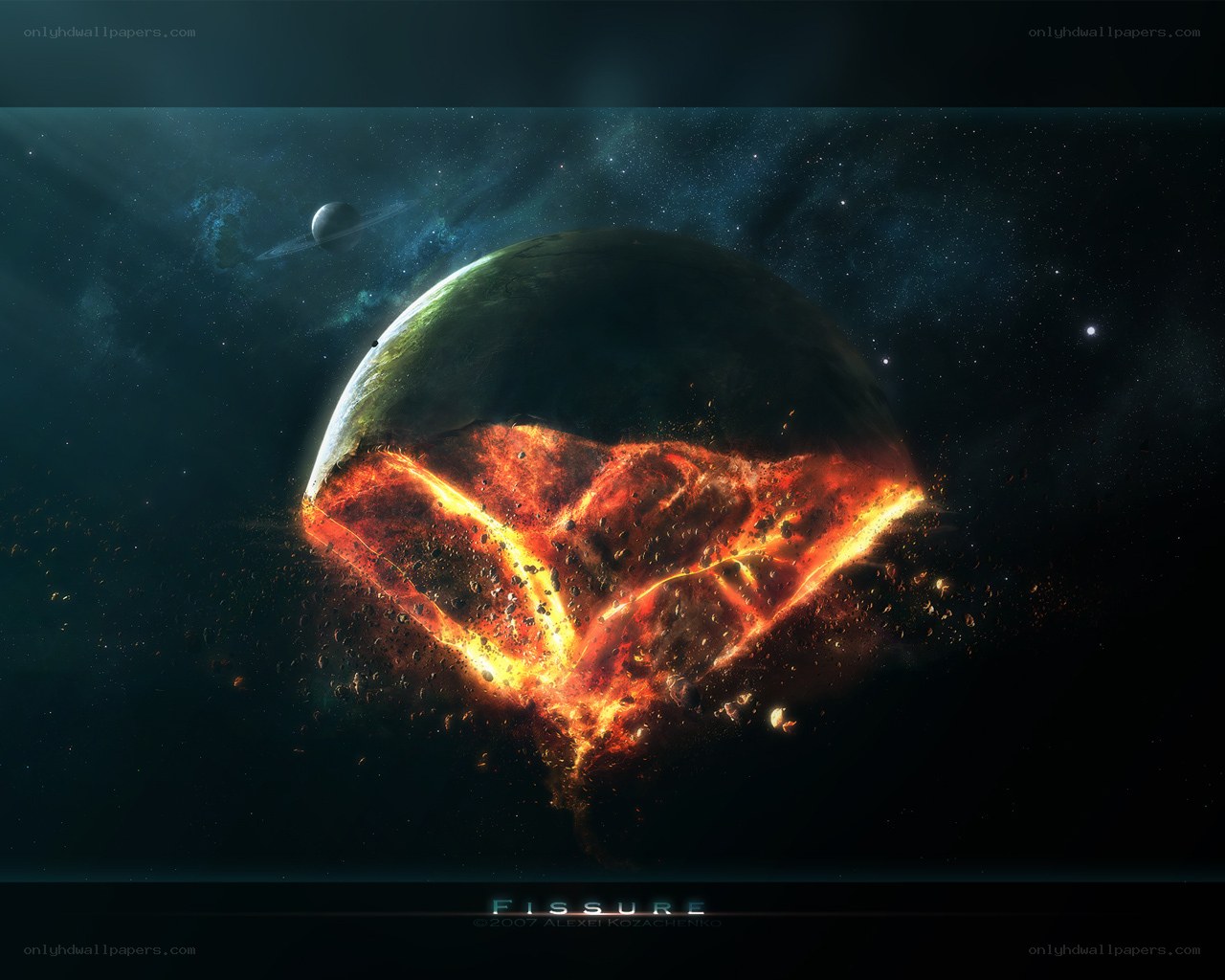 Planet fissure in space