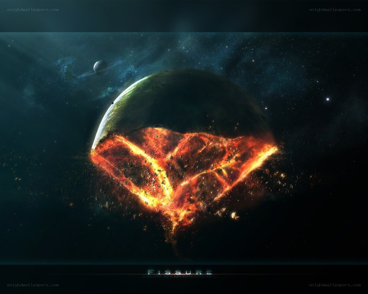 Planet fissure in space