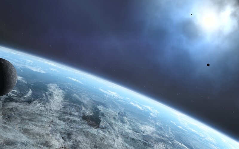Planet from Space — Blue, Dramatic, 3d Render, Moon