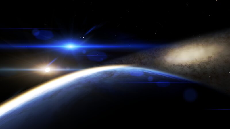 Planet from Space — Blue, Dramatic, Digital Art, Stars, Sun