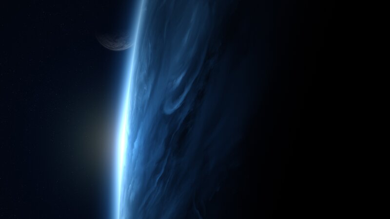 Planet from Space — Blue, Dramatic, Night, Digital Art, Moon