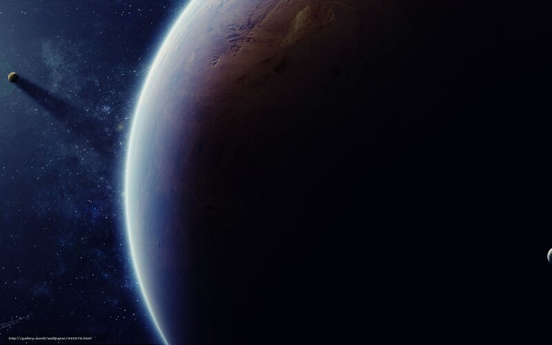 Planet from Space — Blue, Dramatic, Night, Digital Art, Starfield