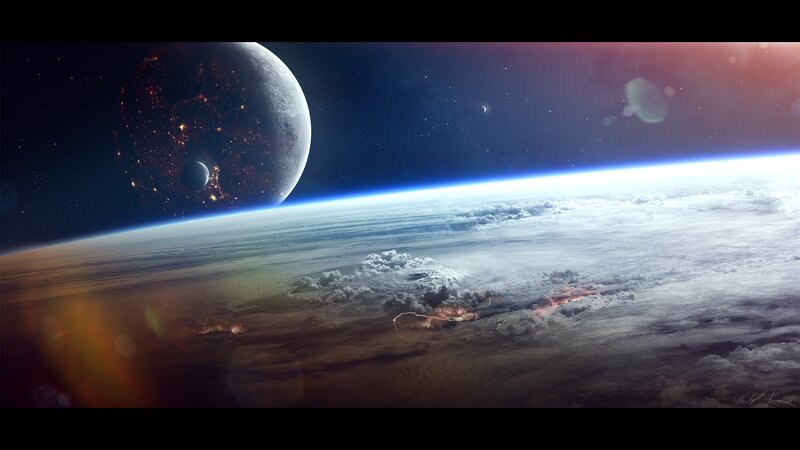Planet from Space — Blue, Dramatic, Night, Digital Art