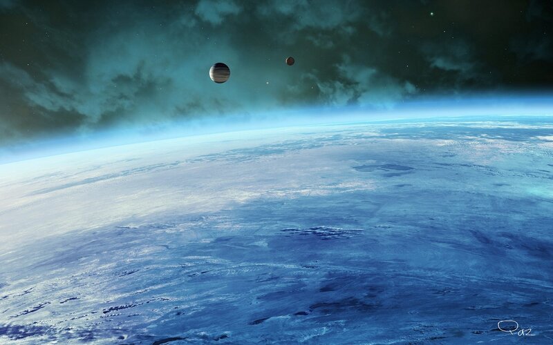 Planet from Space — Blue, Serene, Digital Art