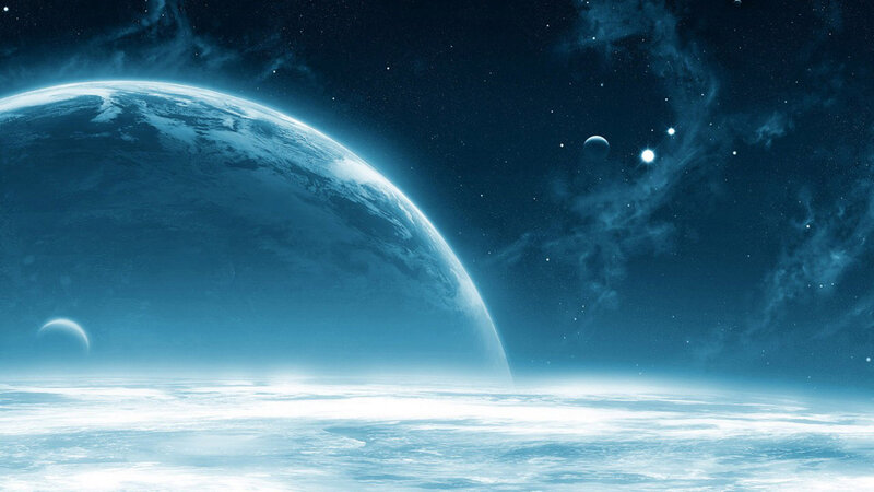 Planet from Space — Blue, Serene, Night, Digital Art, Moon