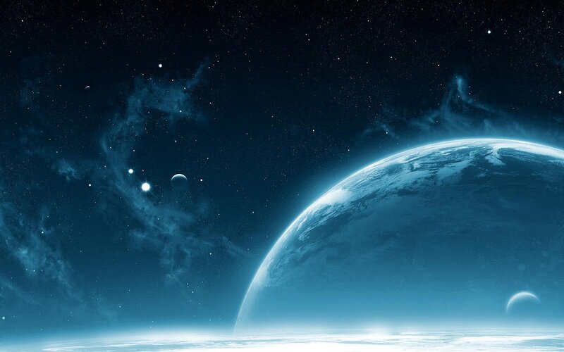 Planet from Space — Blue, Serene, Night, Digital Art, Stars
