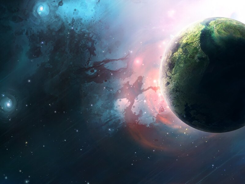 Planet in a colorful nebula