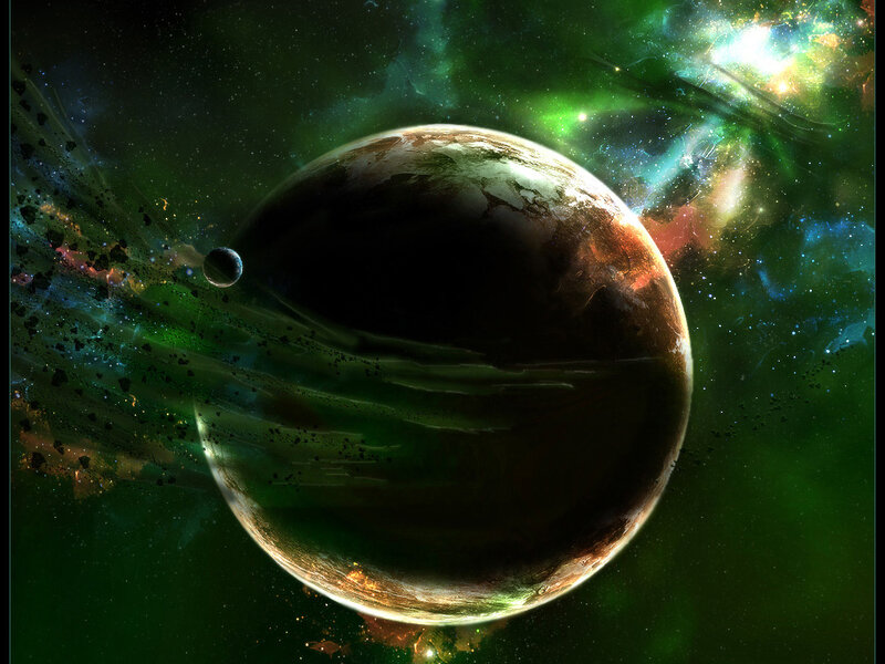 Planet in a colorful nebula