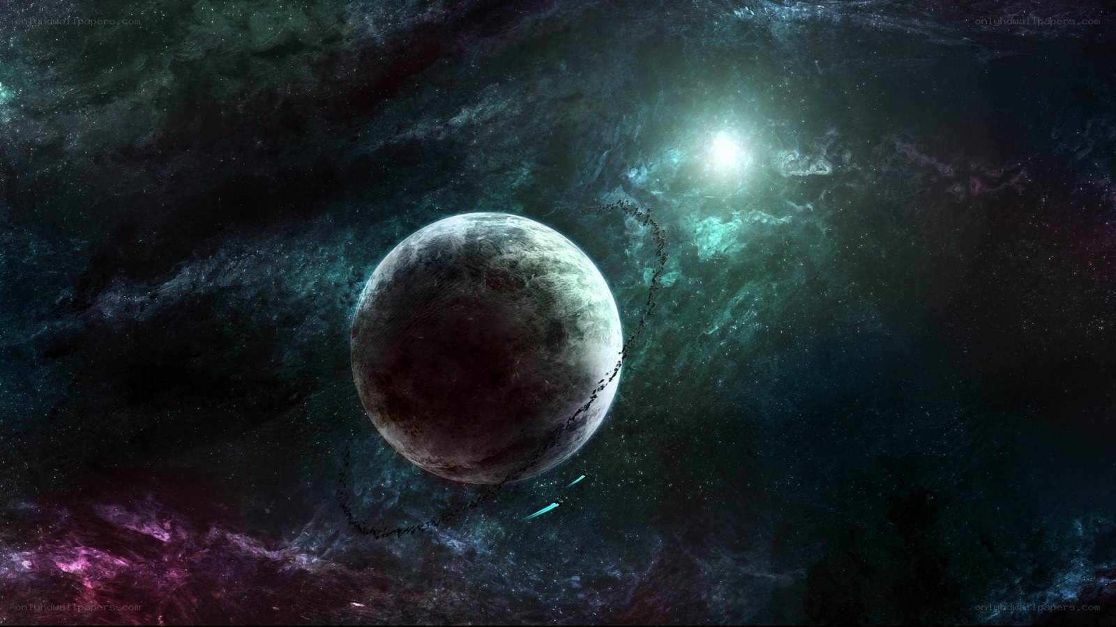 Planet in a colorful nebula