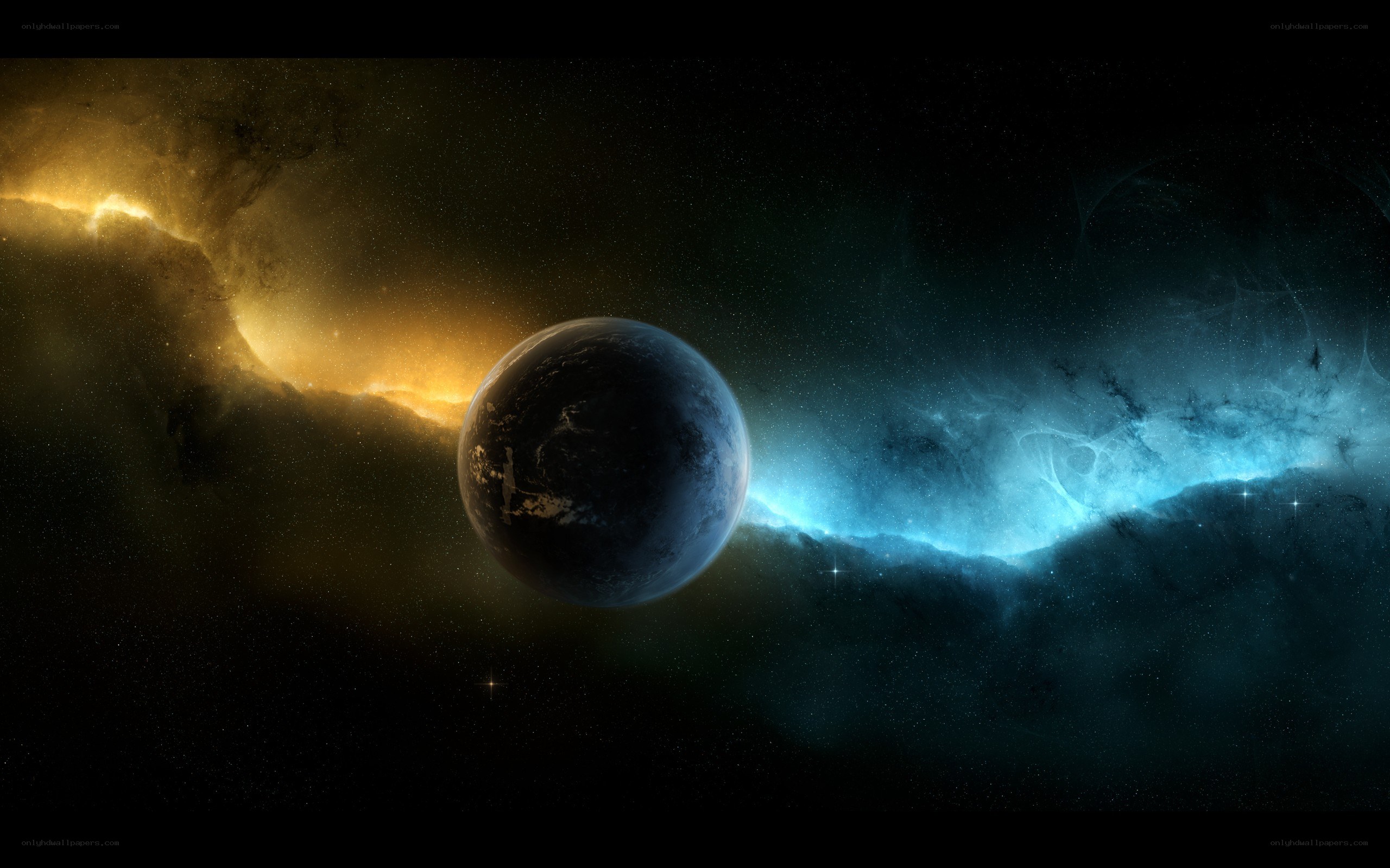 Planet in a colorful nebula