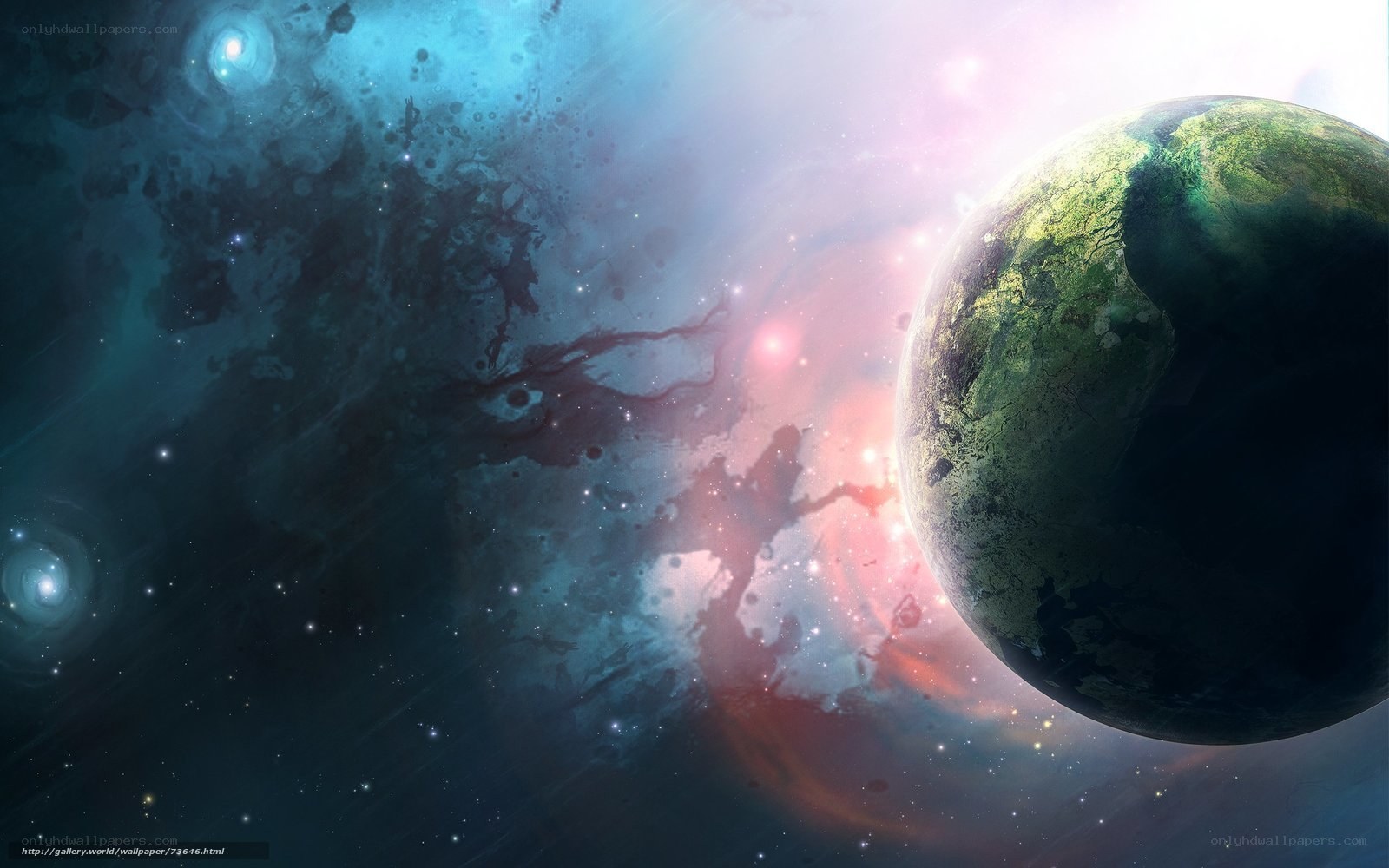 Planet in a colorful nebula