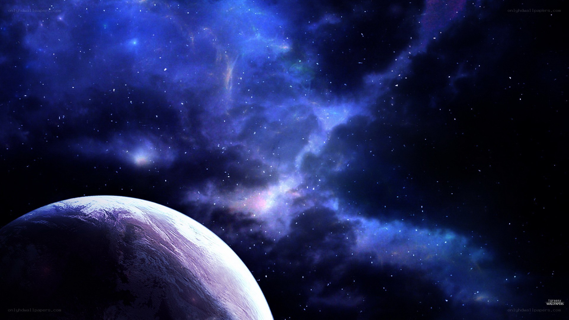 Planet in a starry nebula