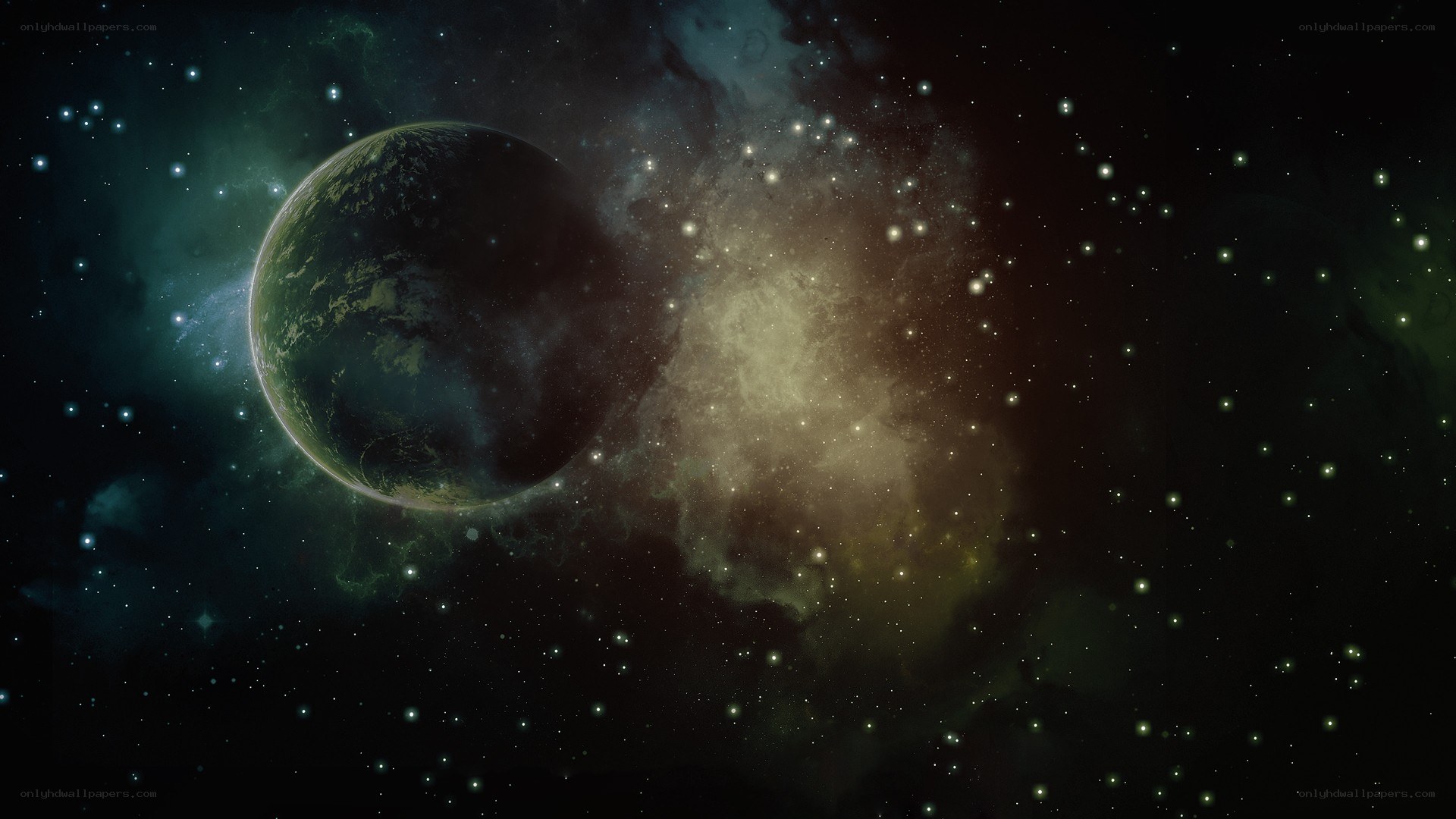 Planet in a starry nebula