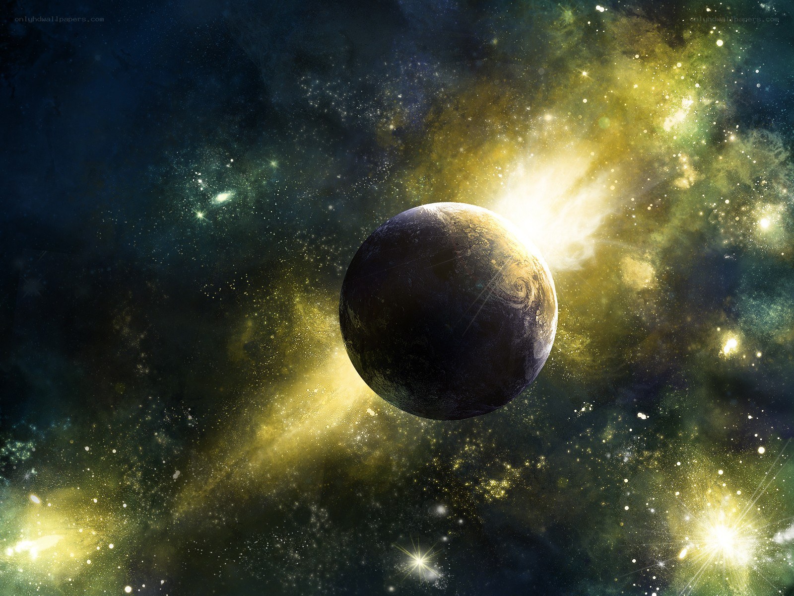 Planet in a starry nebula