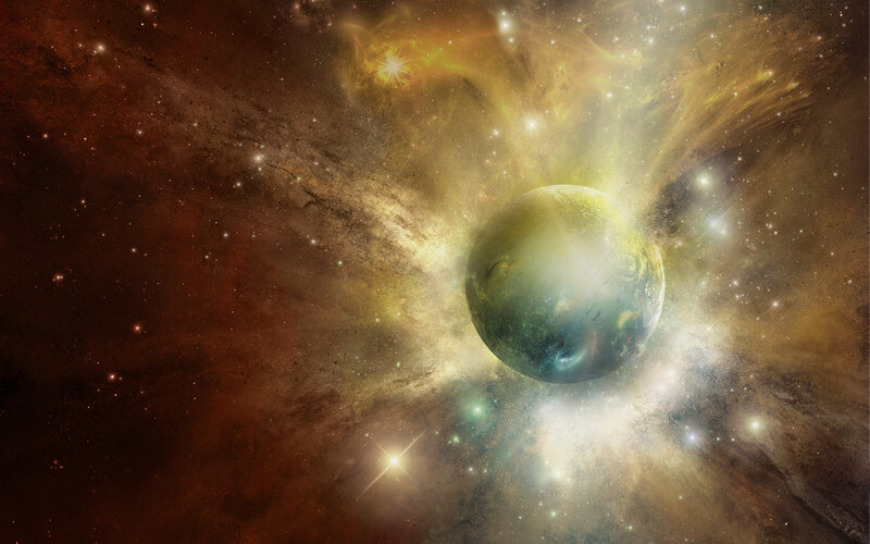 Planet in a starry nebula