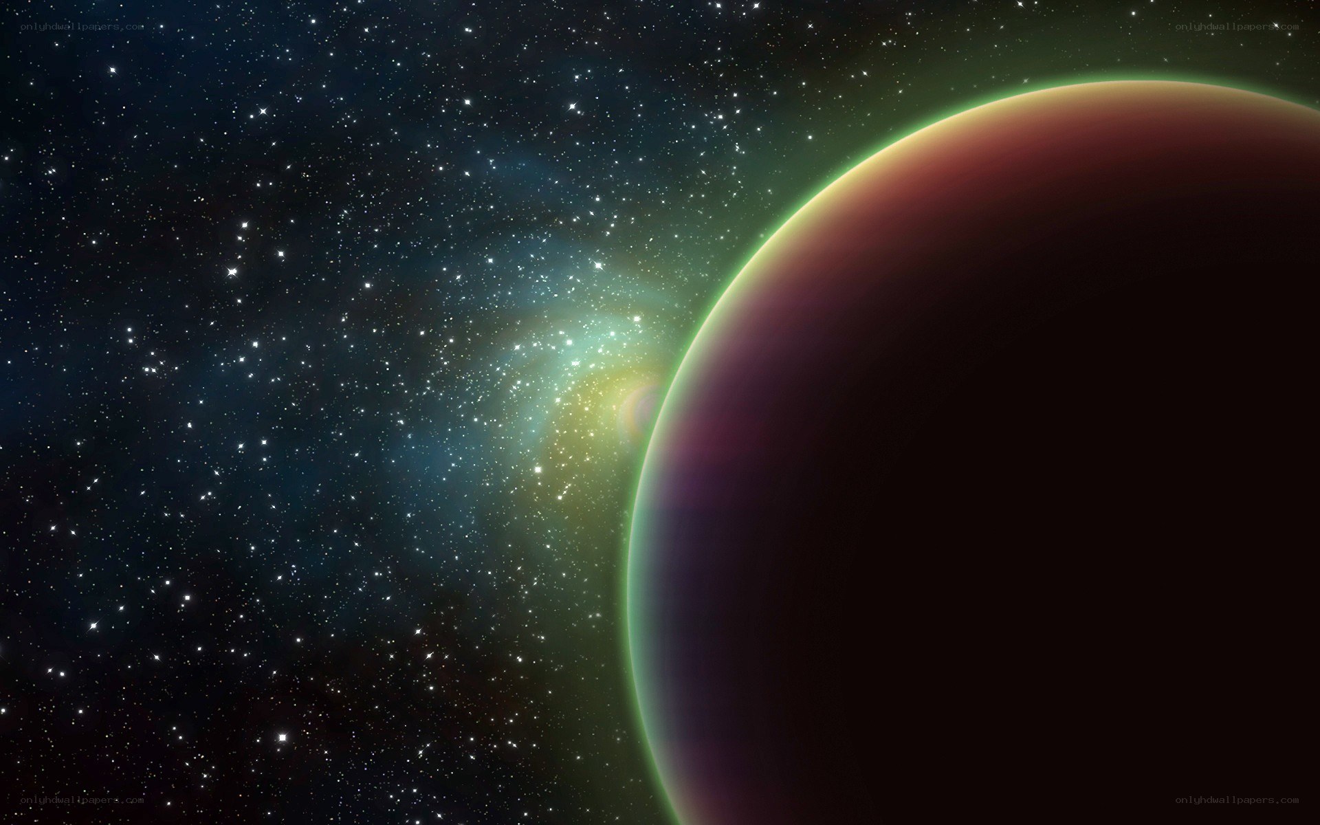 Planet in a starry nebula