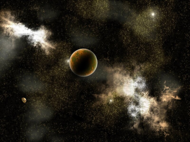 Planet in a starry nebula
