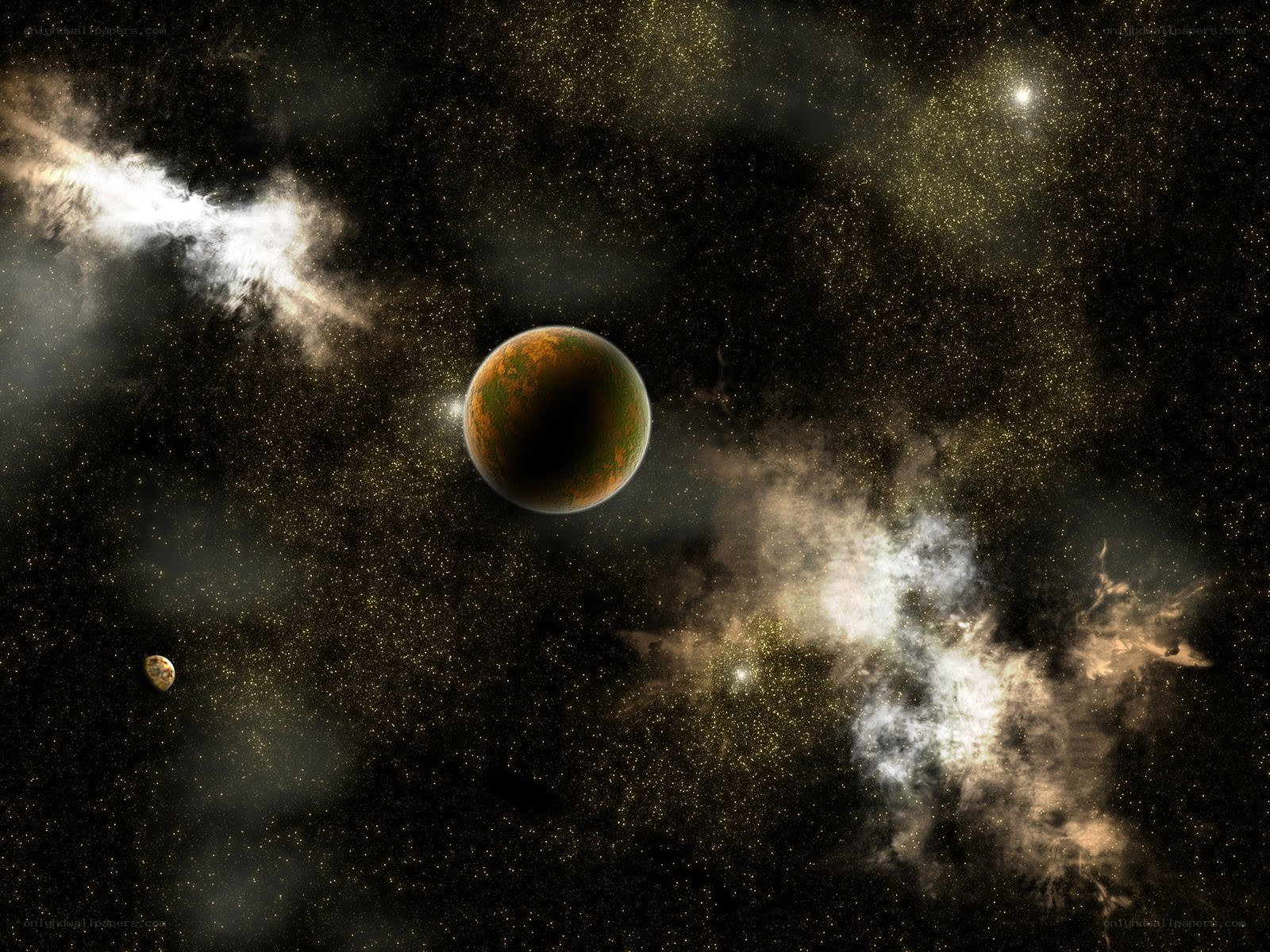 Planet in a starry nebula