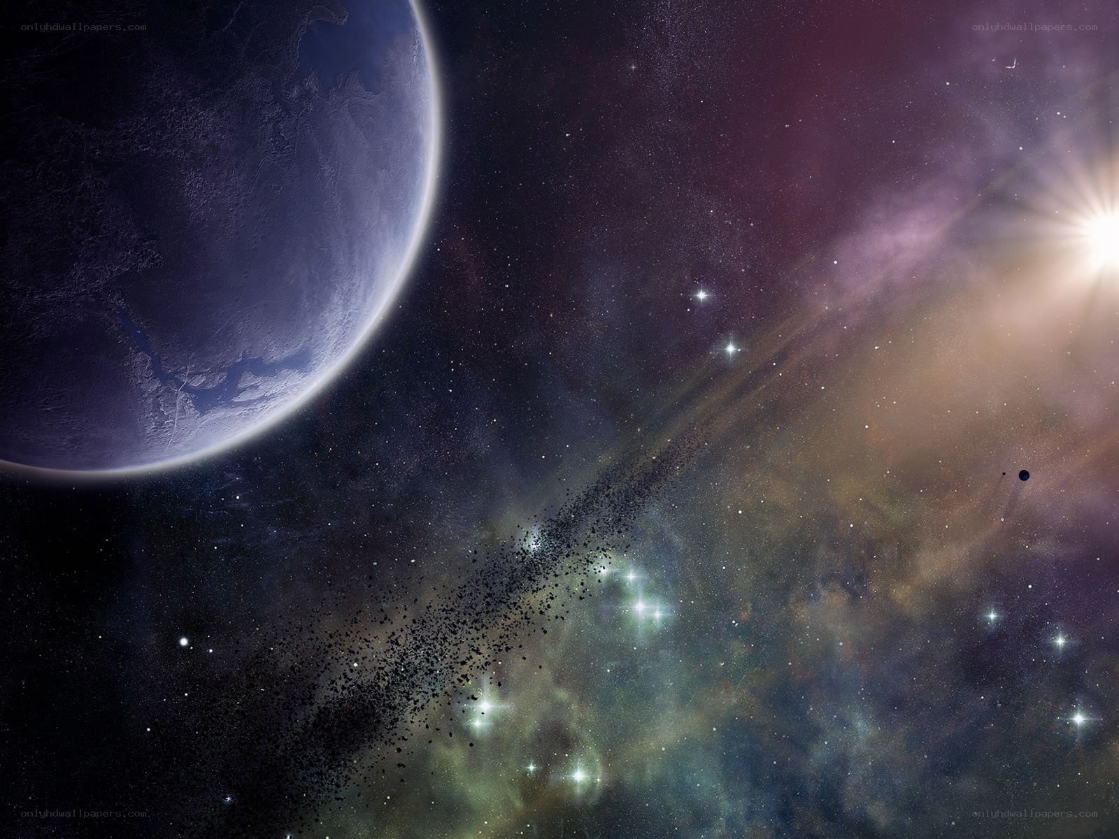 Planet in a starry nebula