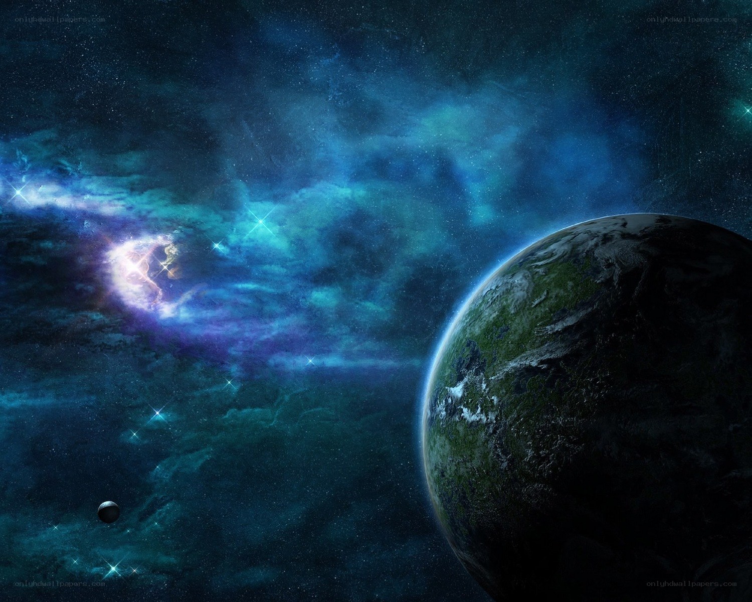 Planet in a starry nebula