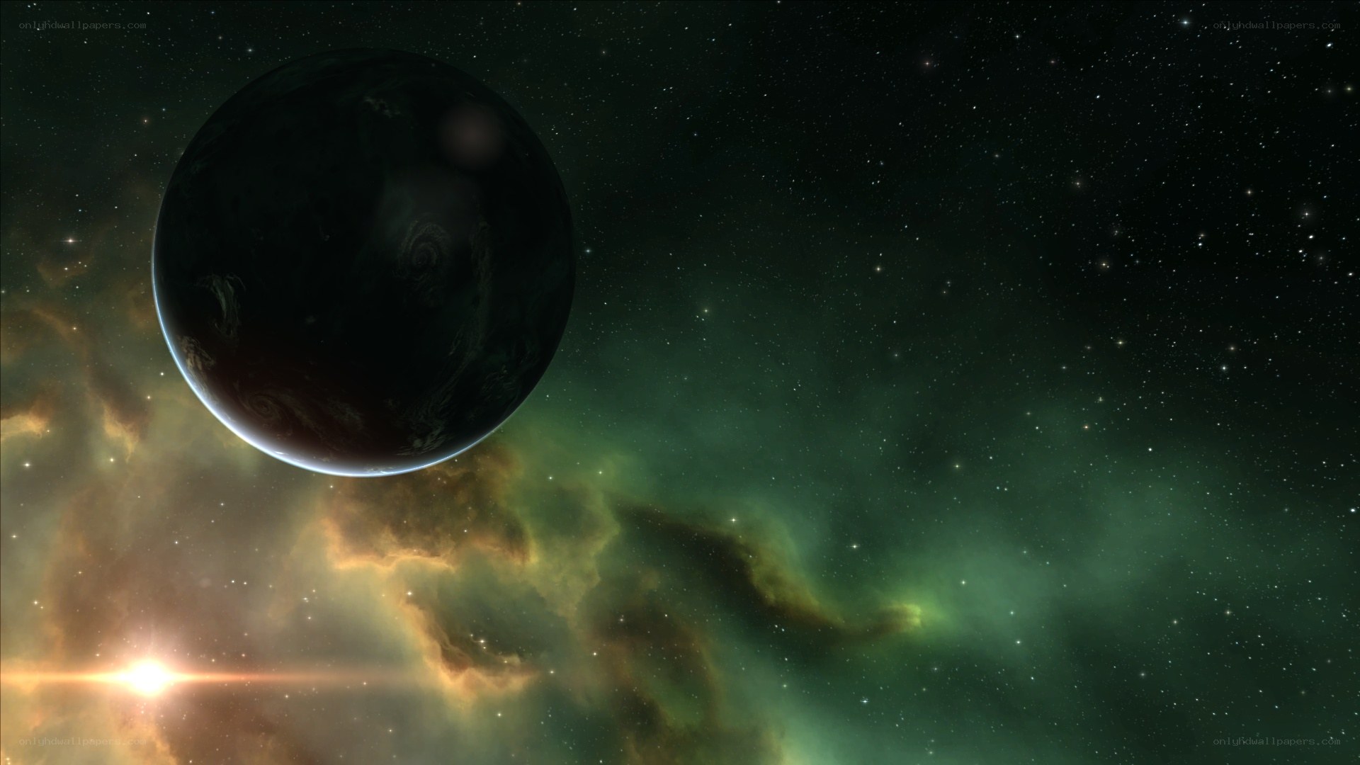 Planet in a starry nebula