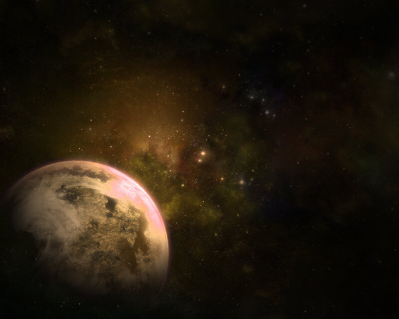 Planet in a starry nebula