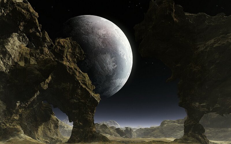 Planet in Alien Landscape — Gray