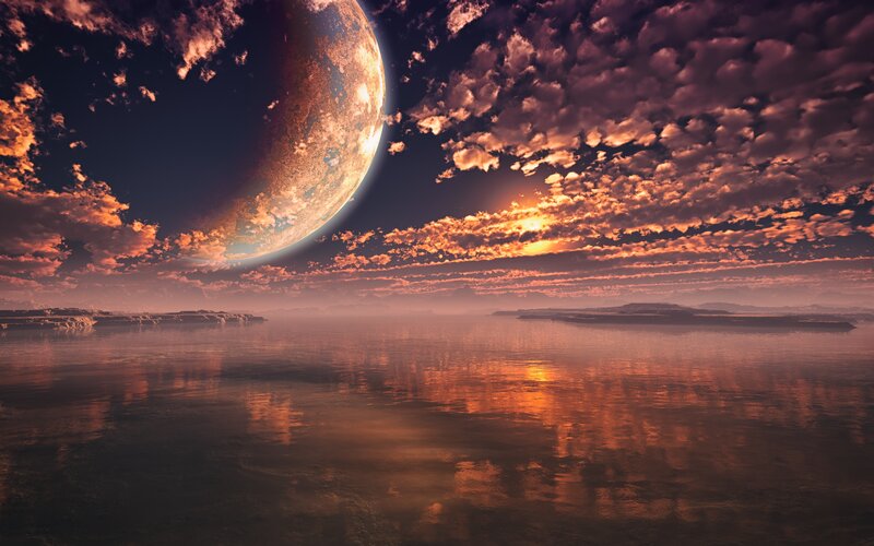 Planet in Alien Sky — Orange, Dramatic