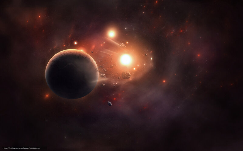 Planet in Asteroid Field — Black, Dramatic