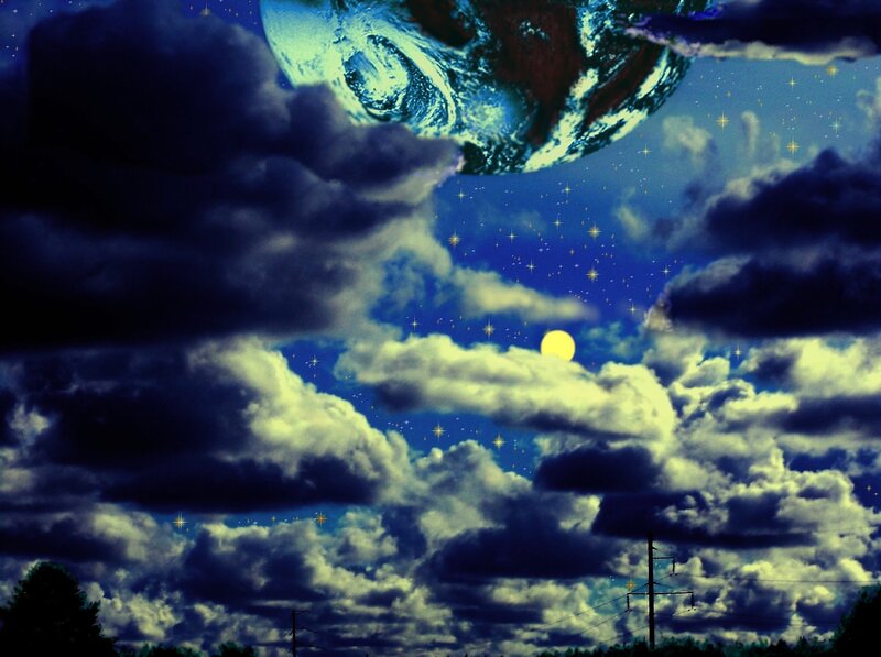 Planet in Cloudy Sky — Blue, Dramatic