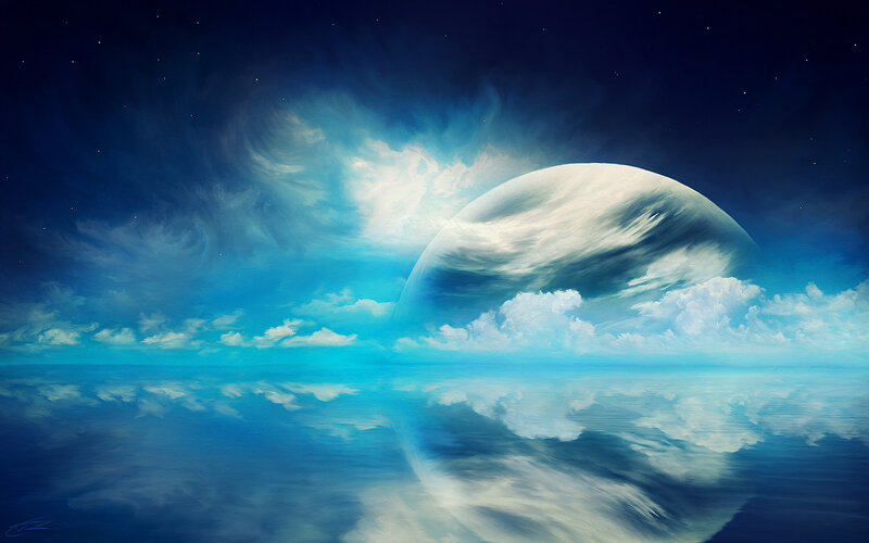Planet in Cloudy Sky — Blue, Serene