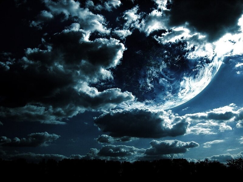 Planet in Cloudy Sky — Blue