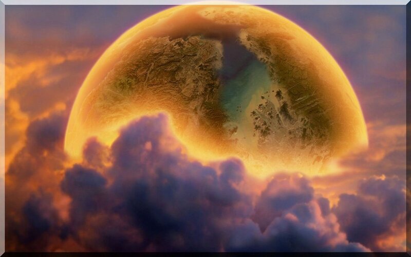 Planet in Cloudy Sky — Orange