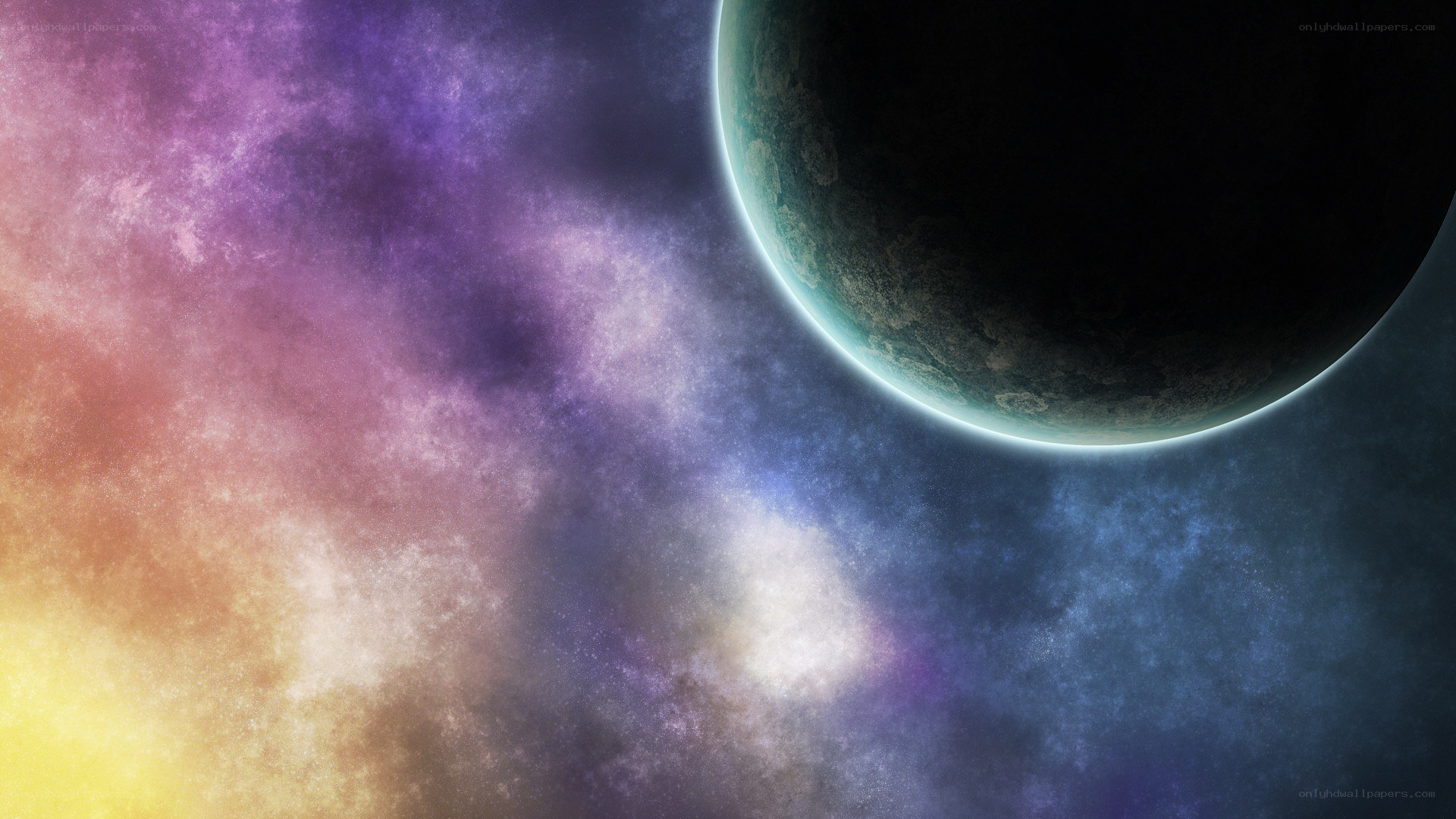 Planet in colorful nebula