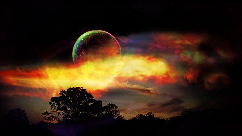 Planet in Colorful Sky