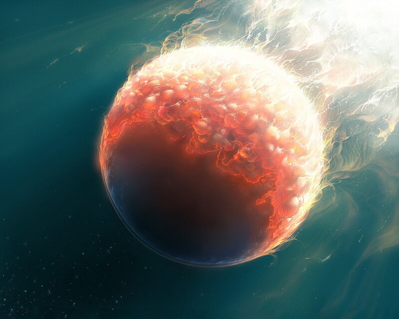 Planet in fiery destruction