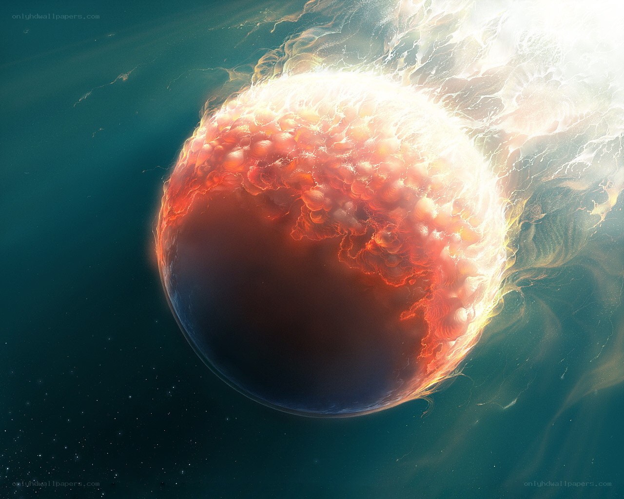 Planet in fiery destruction