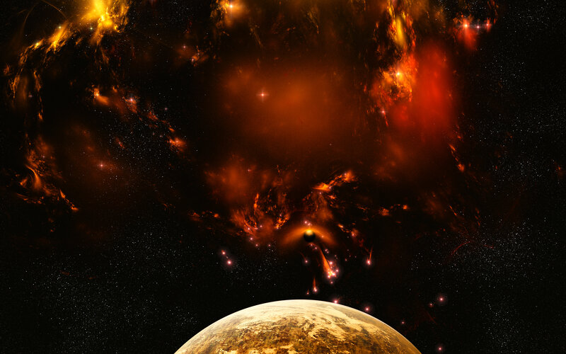 Planet in Fiery Nebula — Black