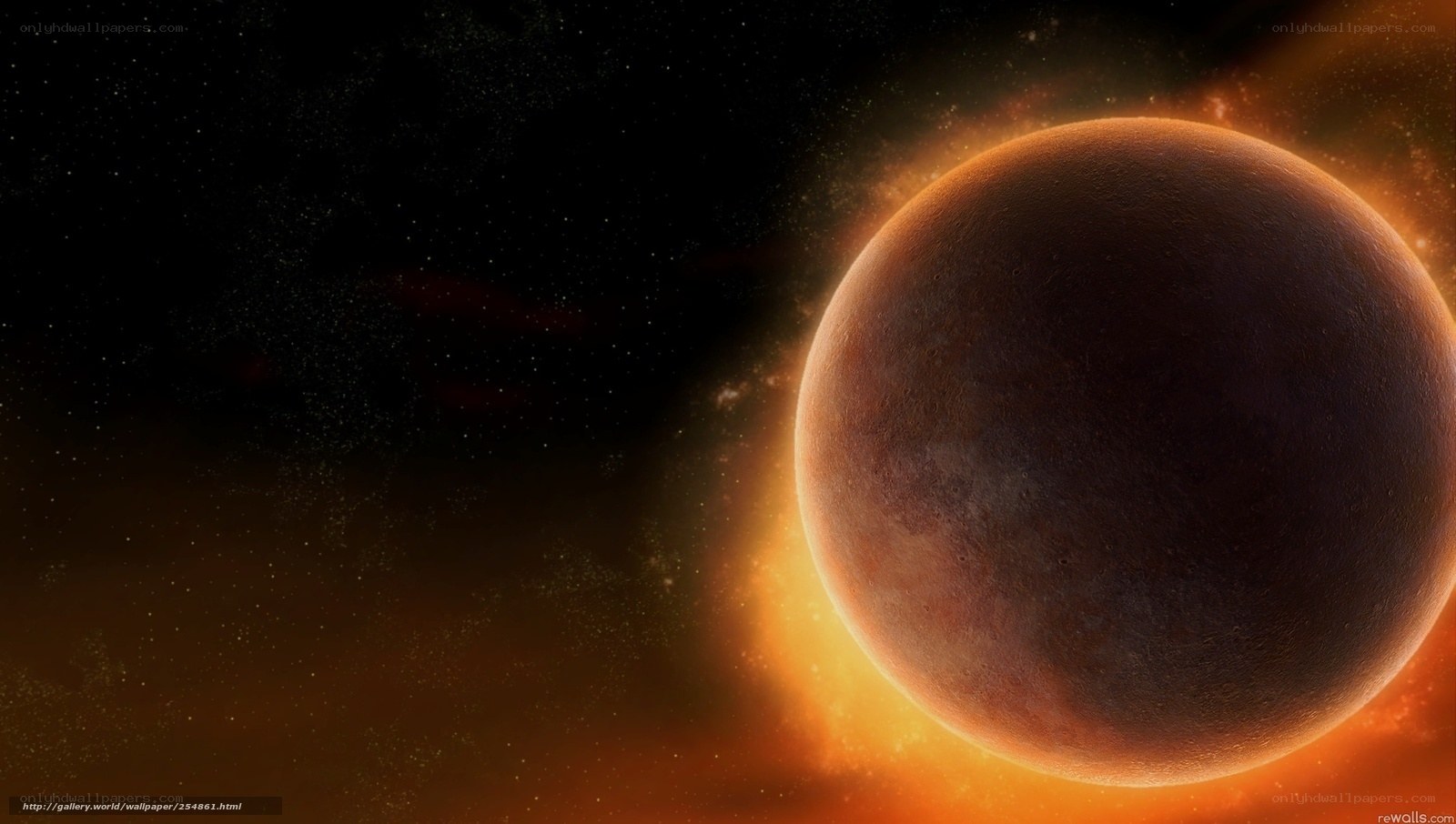 Planet in fiery space
