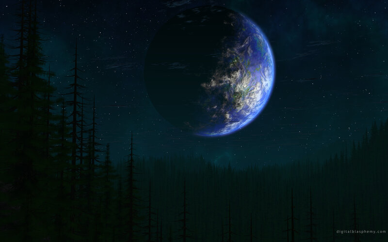Planet in Forest Sky — Blue