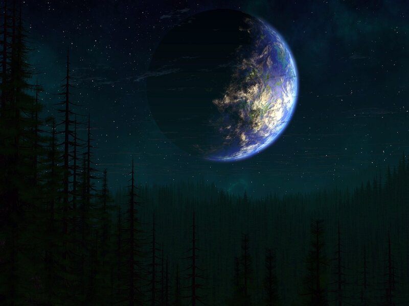 Planet in Forest Sky