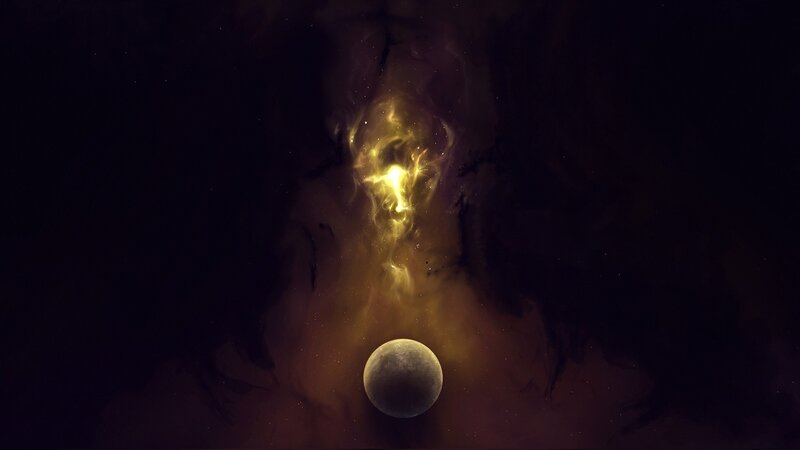 Planet in Nebula — Black, Dramatic, Night, Digital Art, Star