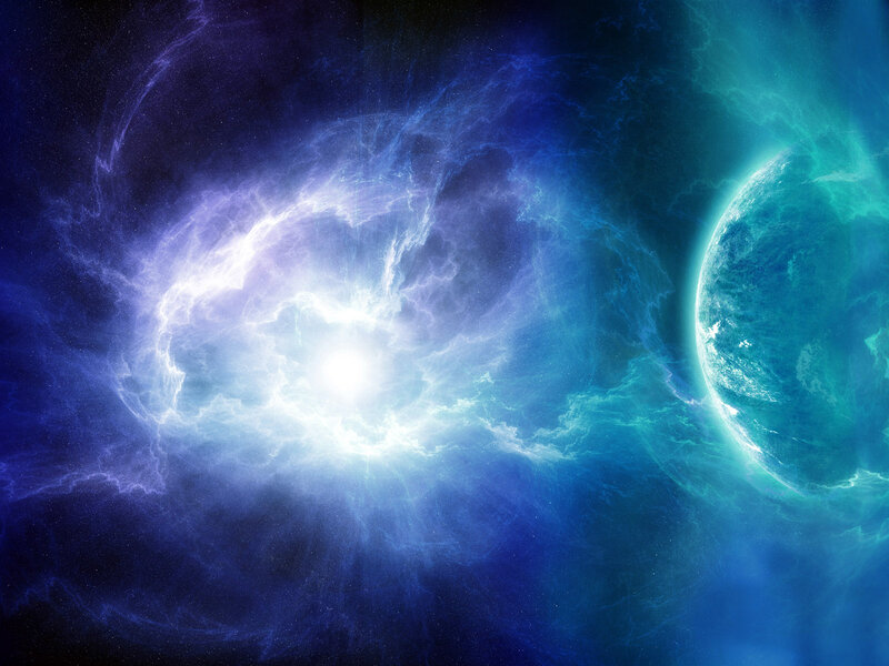 Planet in Nebula — Blue, Cosmic, Digital Art, Star