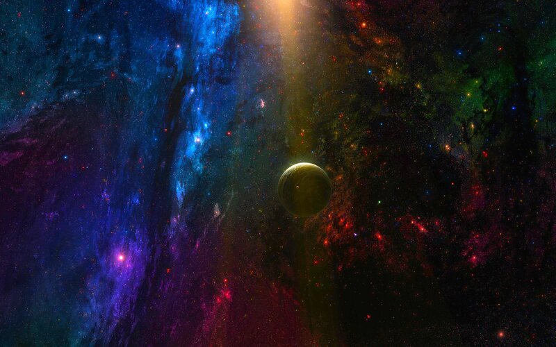 Planet in Nebula — Blue, Cosmic, Digital Art, Stars