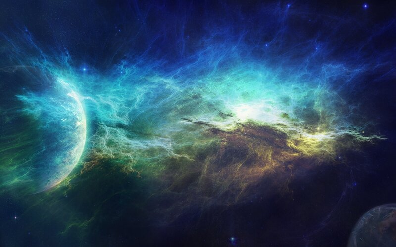 Planet in Nebula — Blue, Cosmic, Night, Digital Art